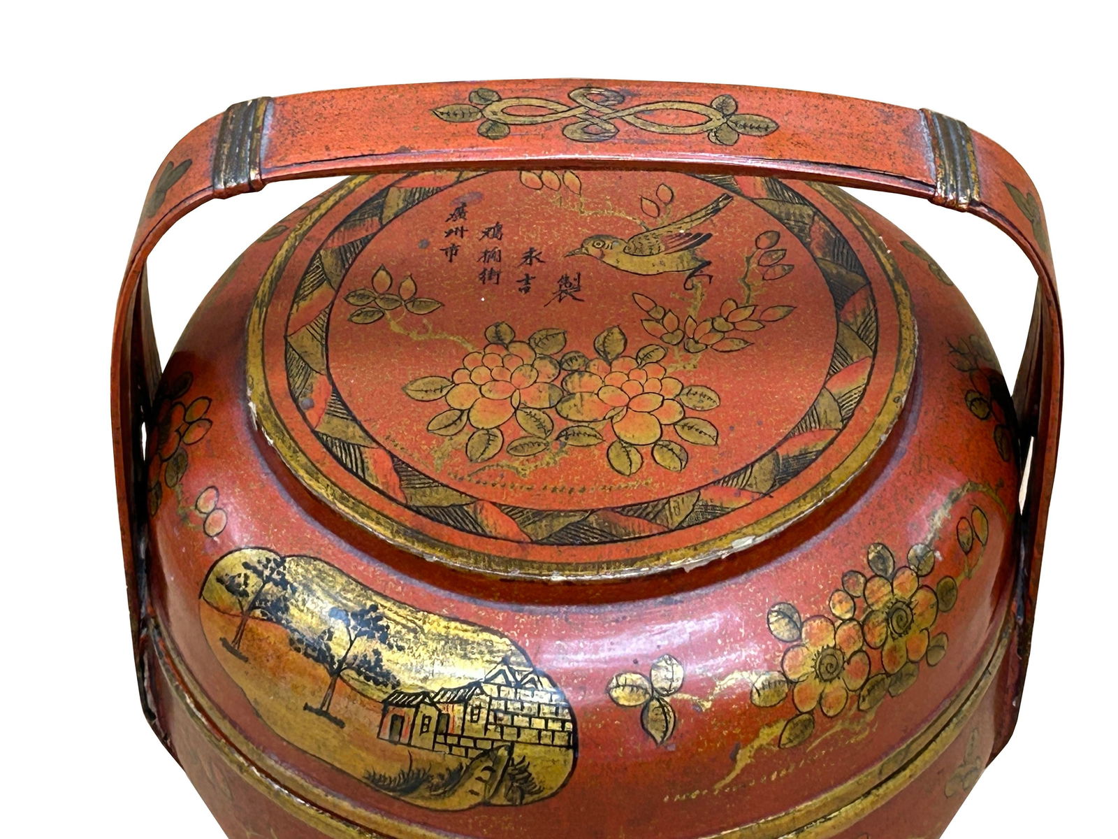 Vintage Oriental Brick Red Golden Graphic Stack Wedding Basket Display - 10