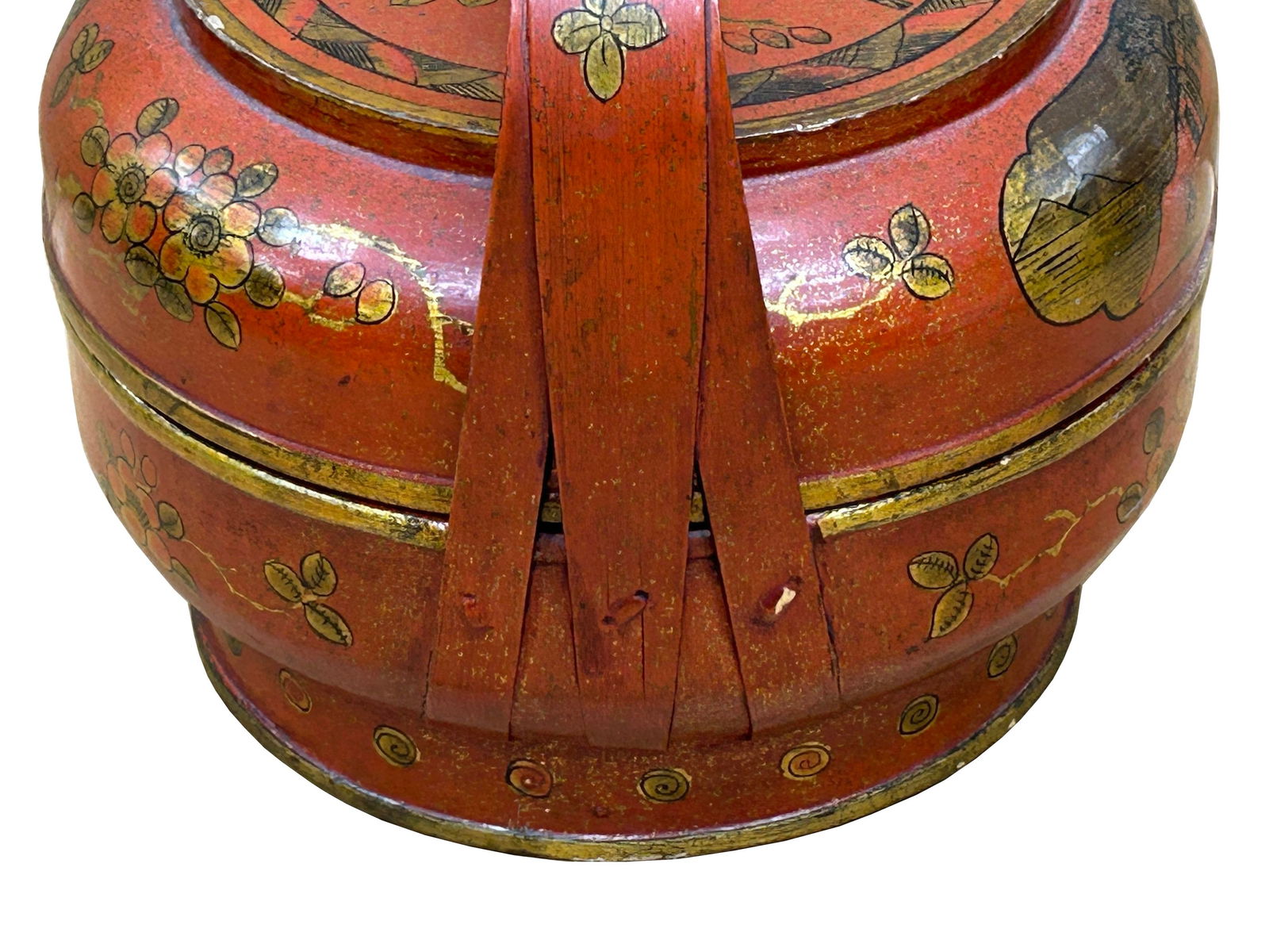 Vintage Oriental Brick Red Golden Graphic Stack Wedding Basket Display - 11