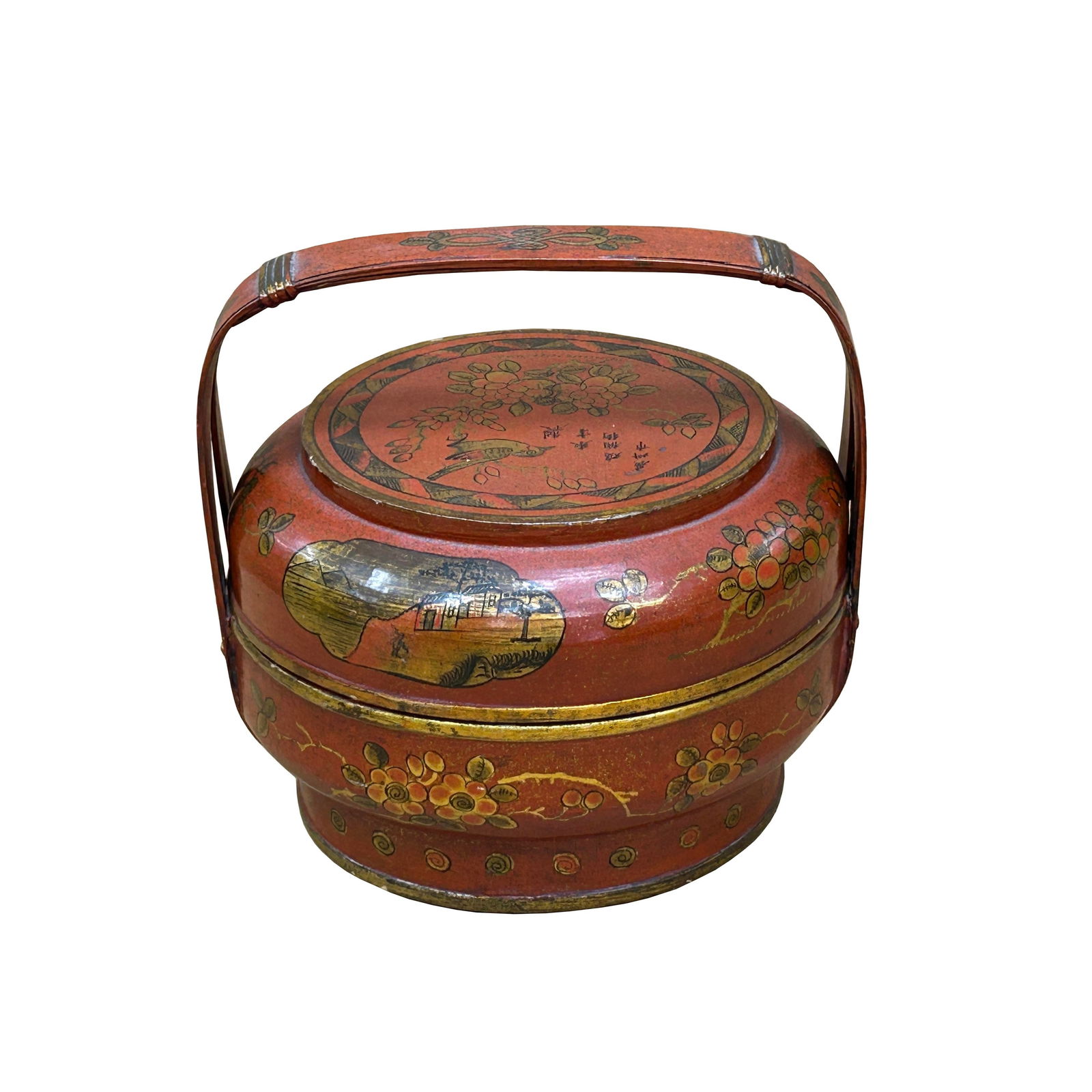 Vintage Oriental Brick Red Golden Graphic Stack Wedding Basket Display - 13