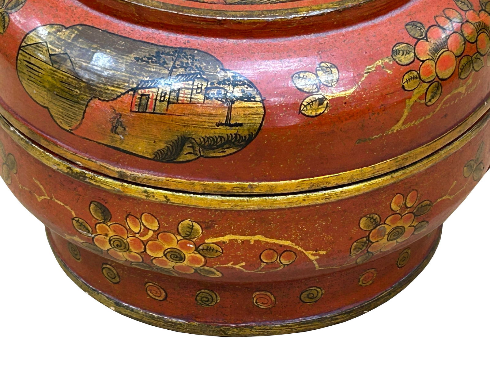 Vintage Oriental Brick Red Golden Graphic Stack Wedding Basket Display - 14