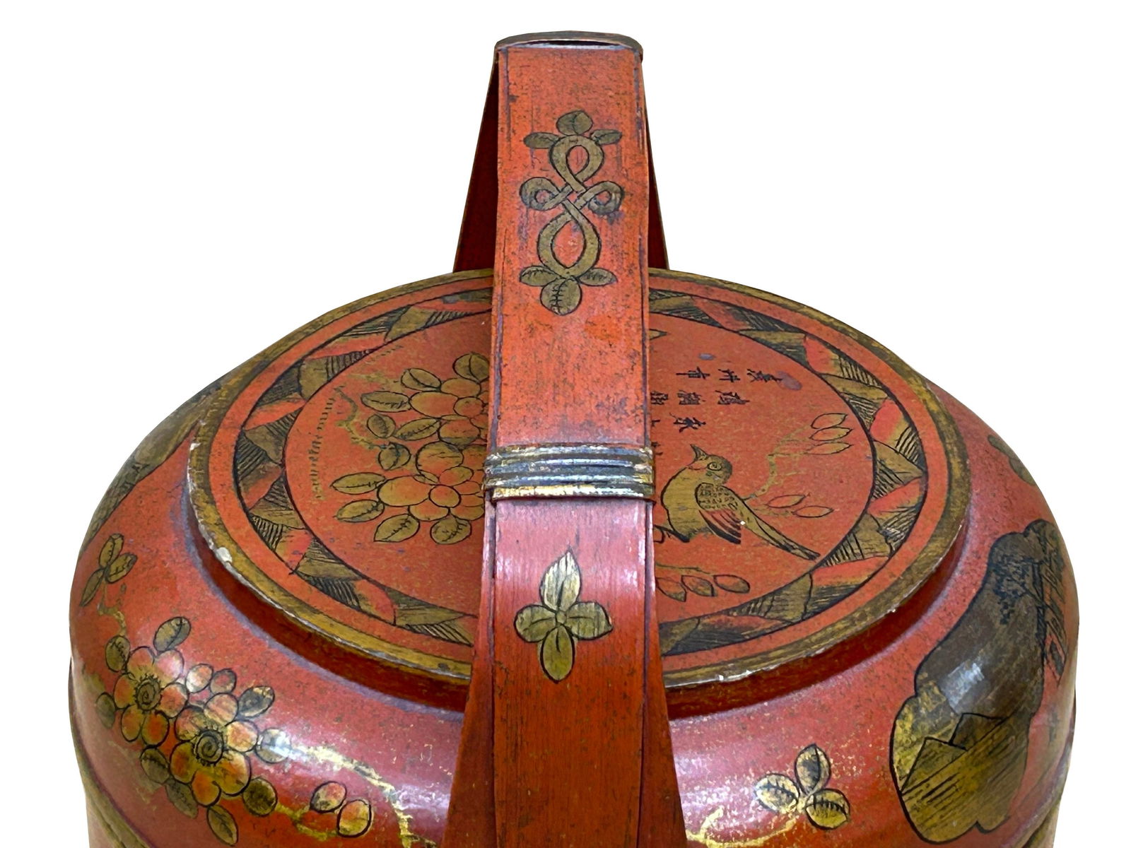 Vintage Oriental Brick Red Golden Graphic Stack Wedding Basket Display - 16