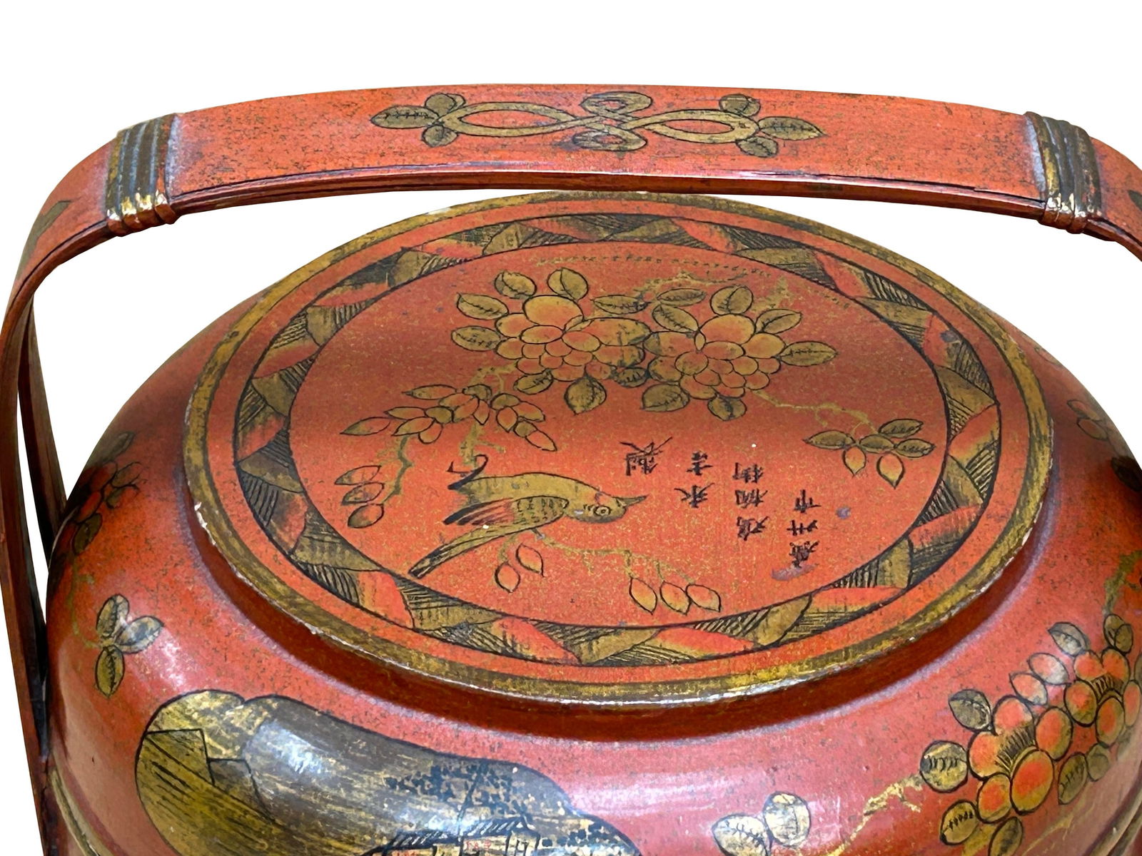 Vintage Oriental Brick Red Golden Graphic Stack Wedding Basket Display - 17