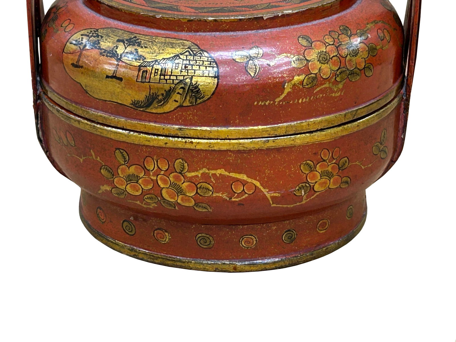 Vintage Oriental Brick Red Golden Graphic Stack Wedding Basket Display - 6