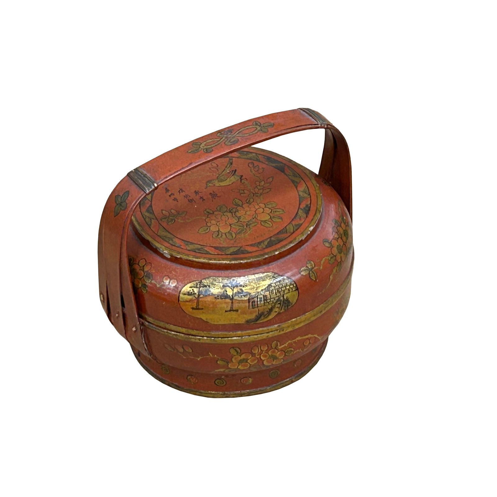 Vintage Oriental Brick Red Golden Graphic Stack Wedding Basket Display - 7