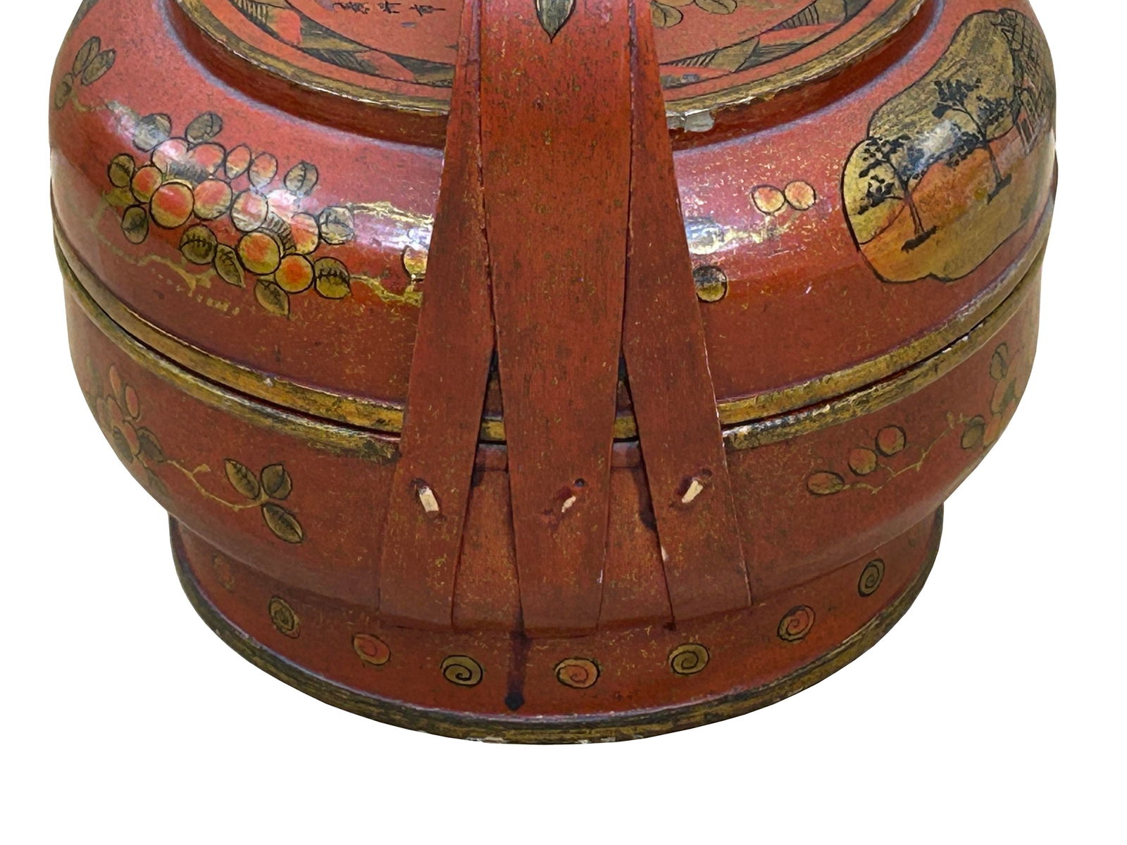 Vintage Oriental Brick Red Golden Graphic Stack Wedding Basket Display - 8