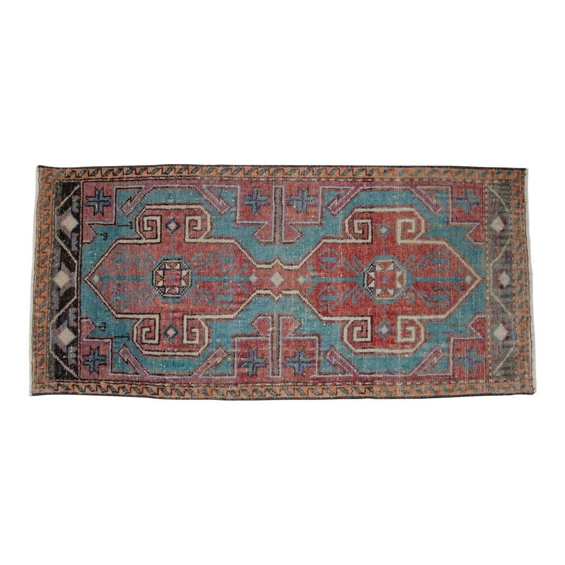 1970s Vintage Hand Knotted Small Rug Enrtway Mat, Kitchen Bathroom Decor 2x4 Ft Approx: Vintage Turkish hand-knotted small rug from Chal (Denizli), 1970, featuring warm terracotta tones and authentic village craftsmanship â€” clean, ready to place, perfect for kitchen