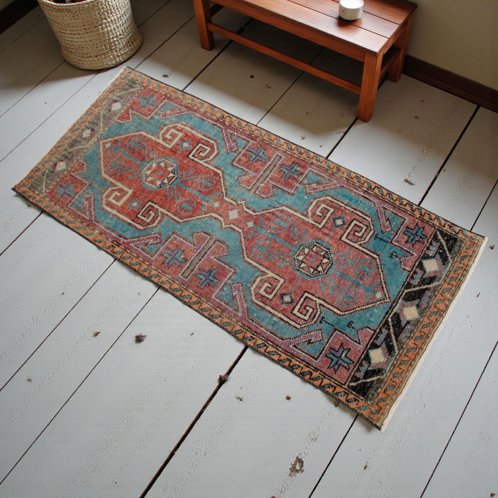 1970s Vintage Hand Knotted Small Rug Enrtway Mat, Kitchen Bathroom Decor 2x4 Ft Approx - 2
