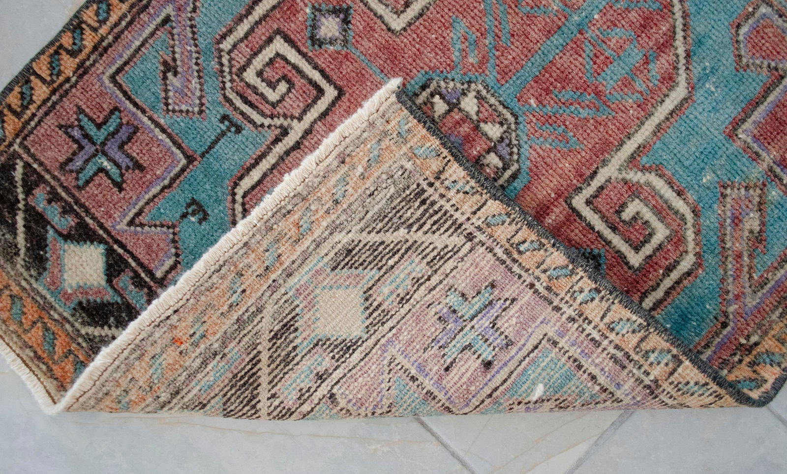 1970s Vintage Hand Knotted Small Rug Enrtway Mat, Kitchen Bathroom Decor 2x4 Ft Approx - 9