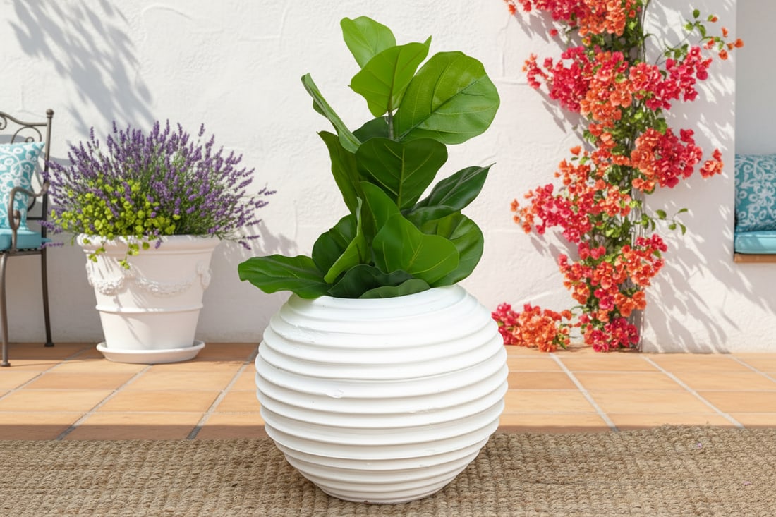 Contemporary White Terracotta Garden Planter - 2