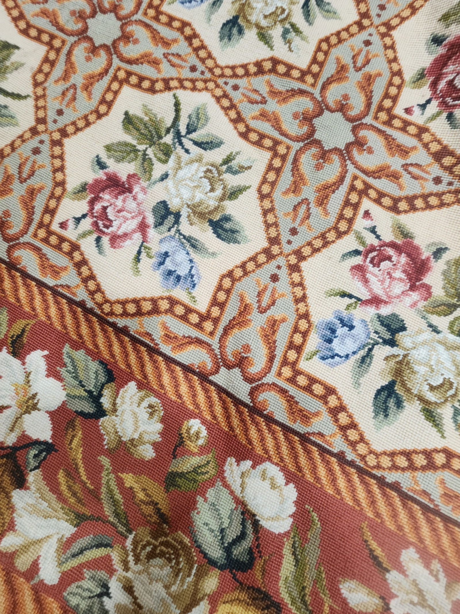 Beautiful Floral Panel Needlepoint Rug 8x10 - 5