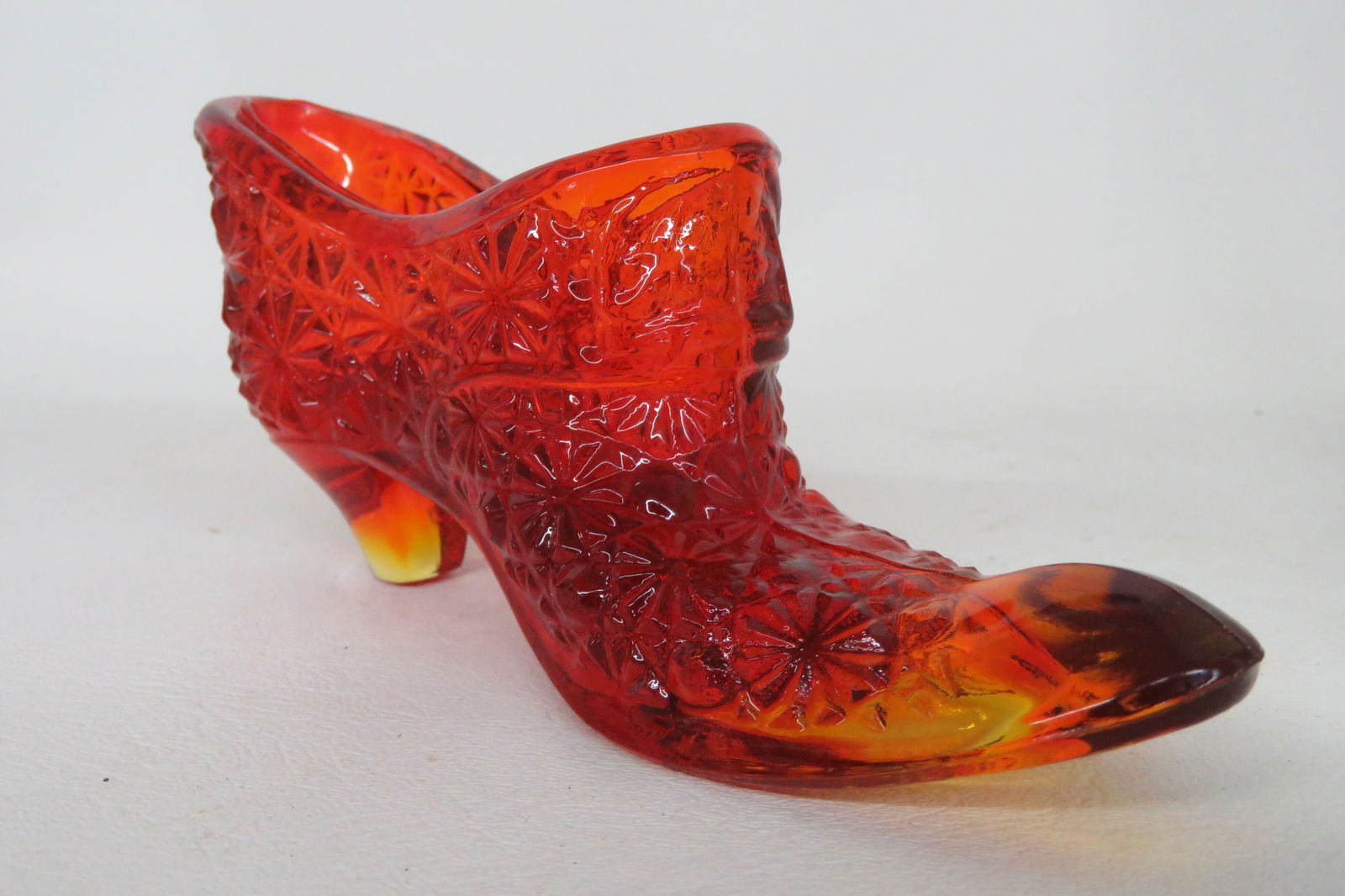 Vintage Fenton Amberina Daisy and Button Glass Slipper Shoe Figurine 4562b - 11