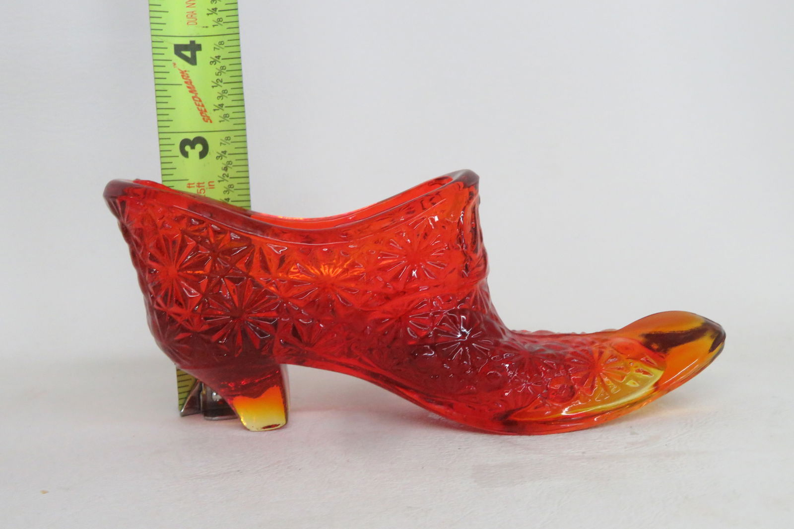 Vintage Fenton Amberina Daisy and Button Glass Slipper Shoe Figurine 4562b - 9