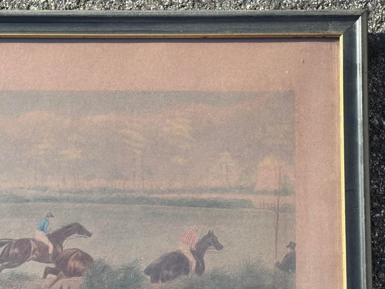 Grand Steeple Chase - Large, Orig. 19th C. Equestrian Color Print in Period Frame - 1837 - 11