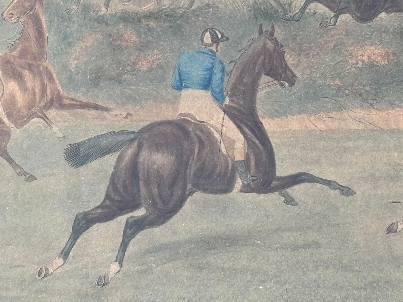 Grand Steeple Chase - Large, Orig. 19th C. Equestrian Color Print in Period Frame - 1837 - 12