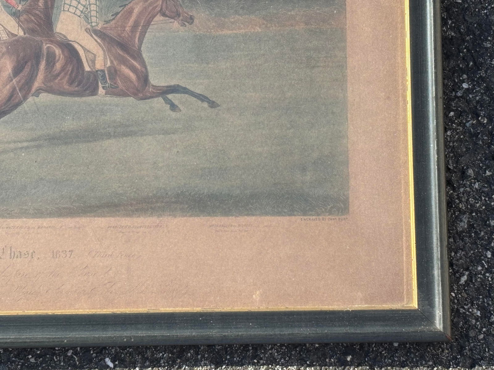 Grand Steeple Chase - Large, Orig. 19th C. Equestrian Color Print in Period Frame - 1837 - 14