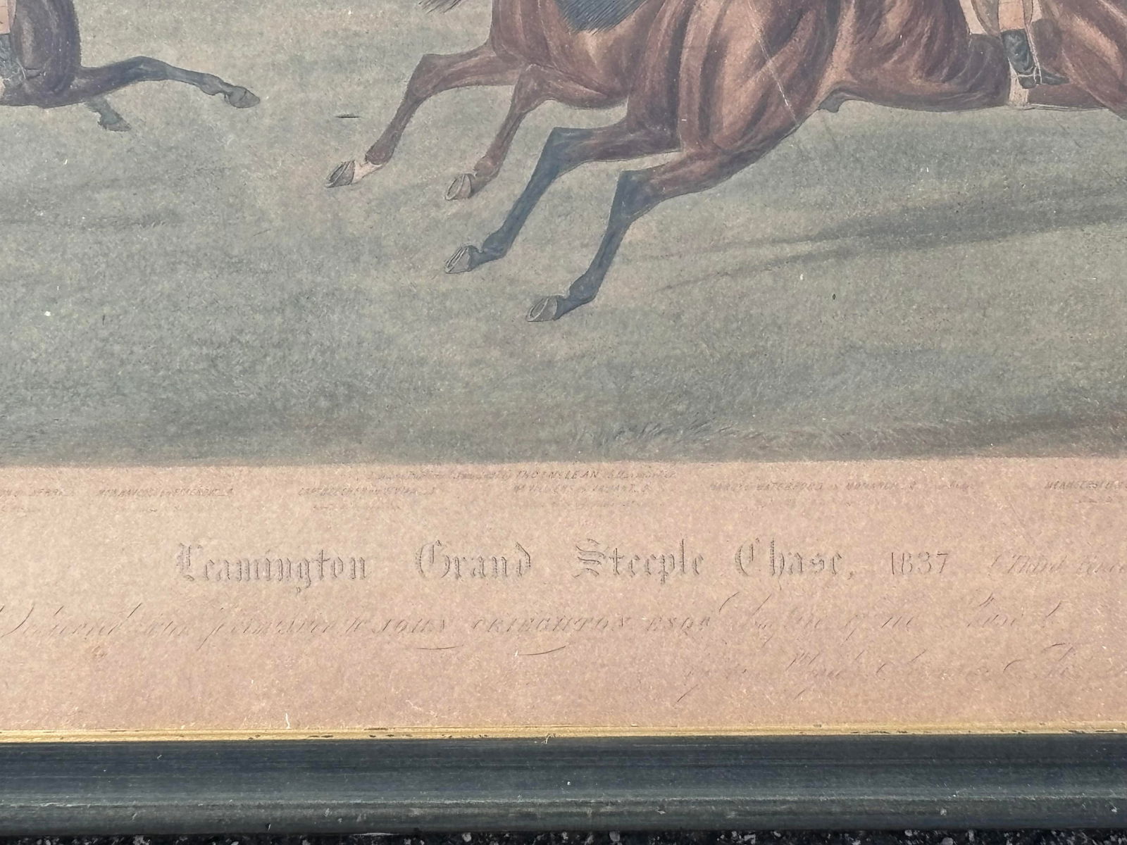 Grand Steeple Chase - Large, Orig. 19th C. Equestrian Color Print in Period Frame - 1837 - 2