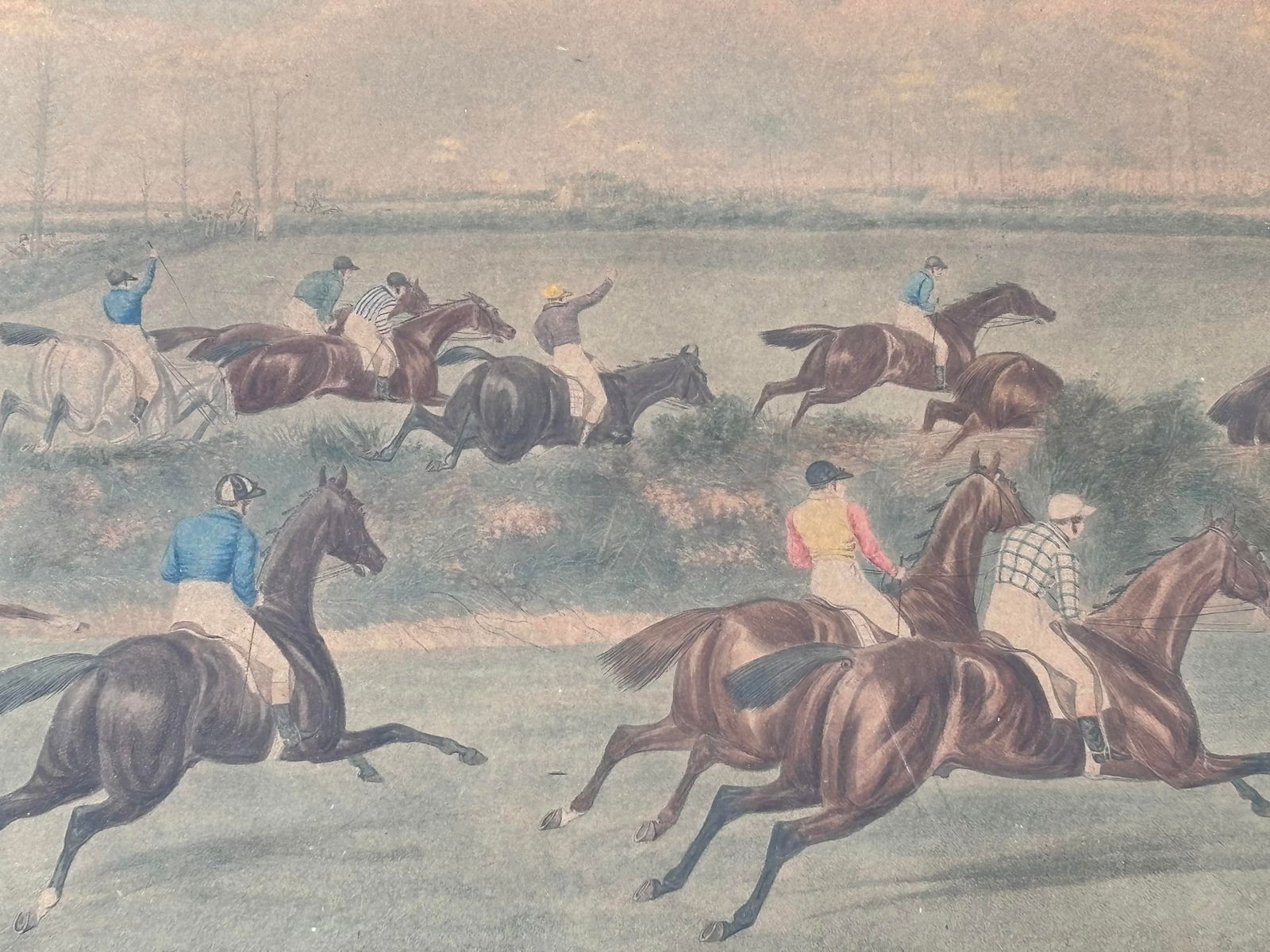 Grand Steeple Chase - Large, Orig. 19th C. Equestrian Color Print in Period Frame - 1837 - 3
