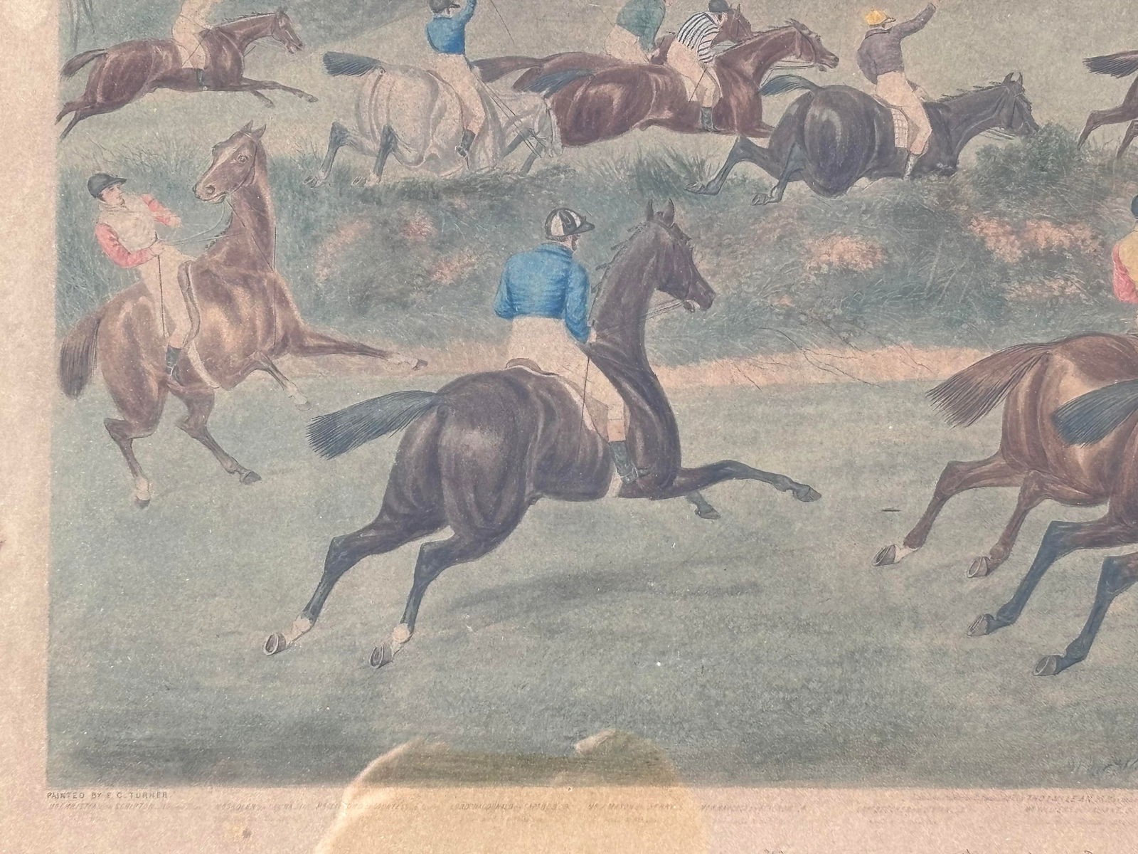 Grand Steeple Chase - Large, Orig. 19th C. Equestrian Color Print in Period Frame - 1837 - 4