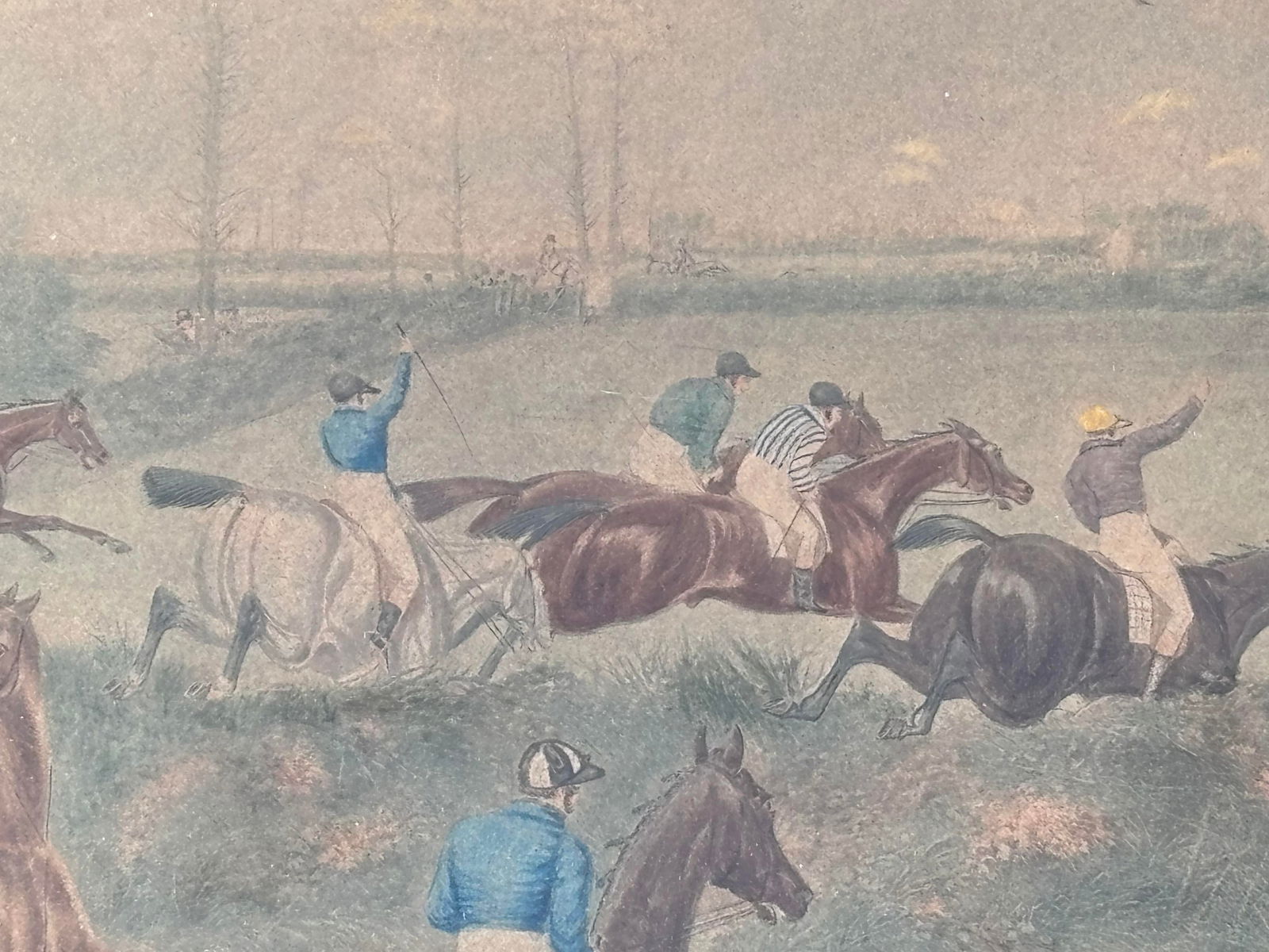 Grand Steeple Chase - Large, Orig. 19th C. Equestrian Color Print in Period Frame - 1837 - 9