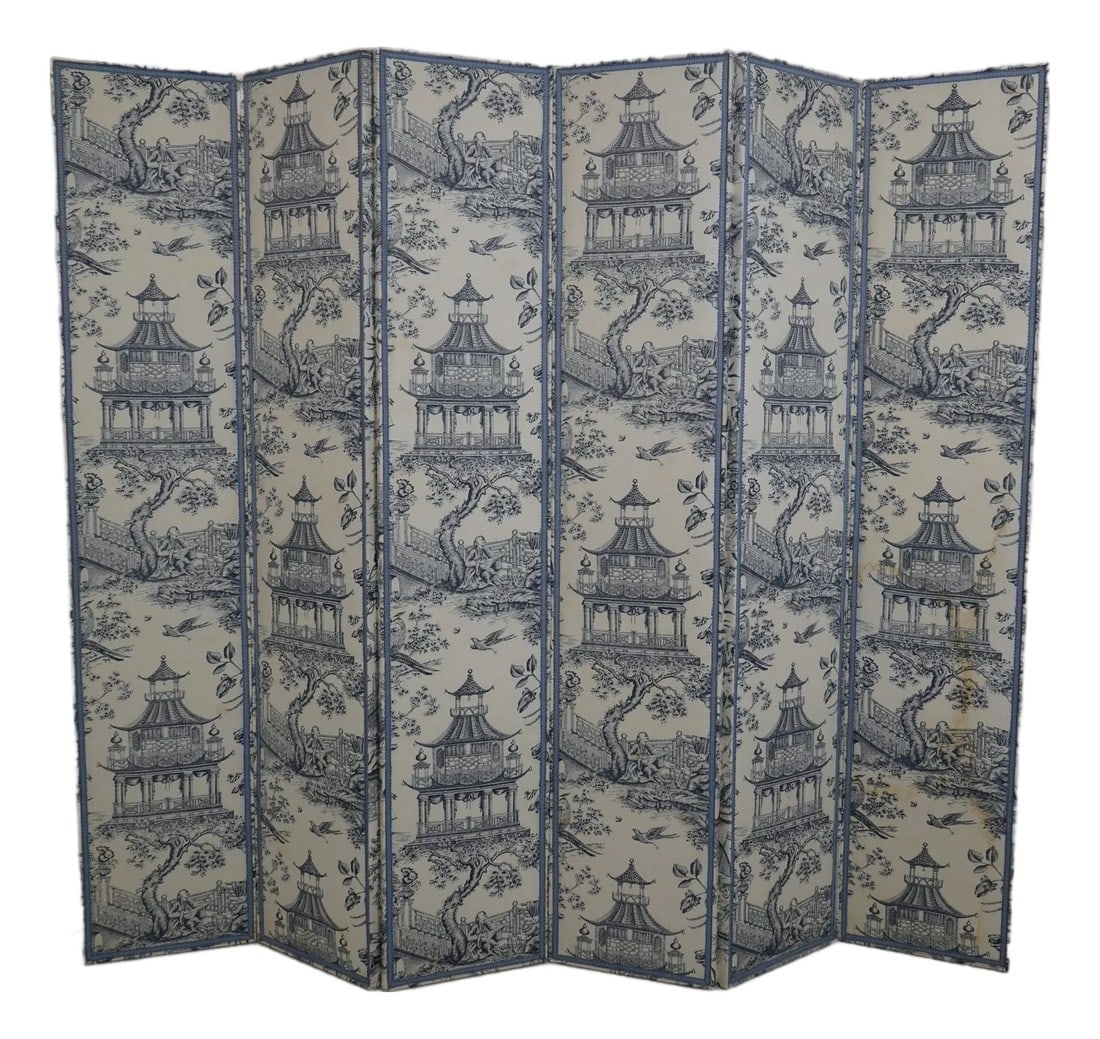 Stunning Chinoiserie Upholstered 6 Panel Folding Screen (1 of 13)