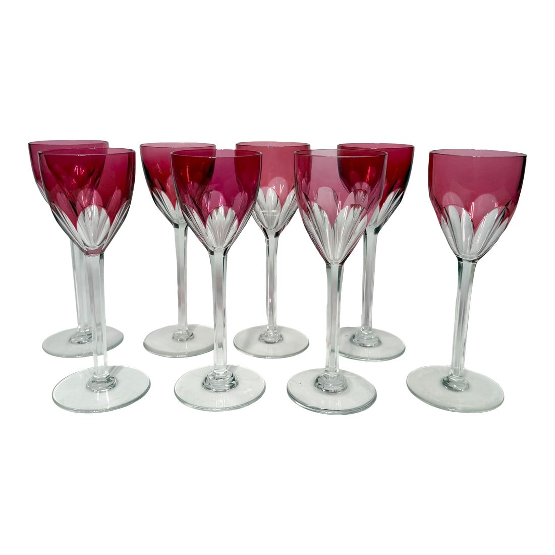 Early 20th Century Set of 8 Baccarat Harcourt Genova Ruby Crystal Glasses (1 of 8)