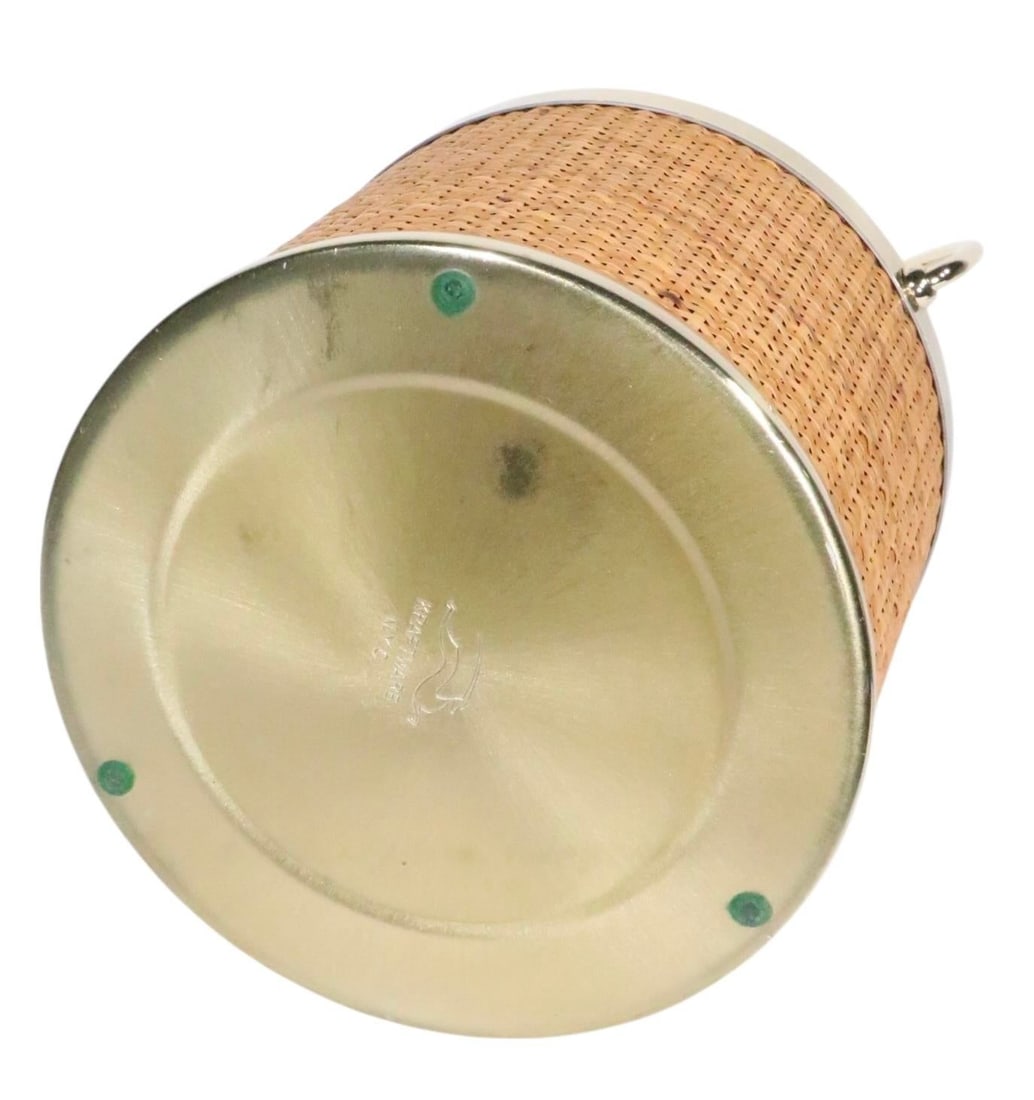 Mid Century Hollywood Regency Raffia Wrapped Brass Plated Ice Bucket by Kraftware New York C. 1970's - 4