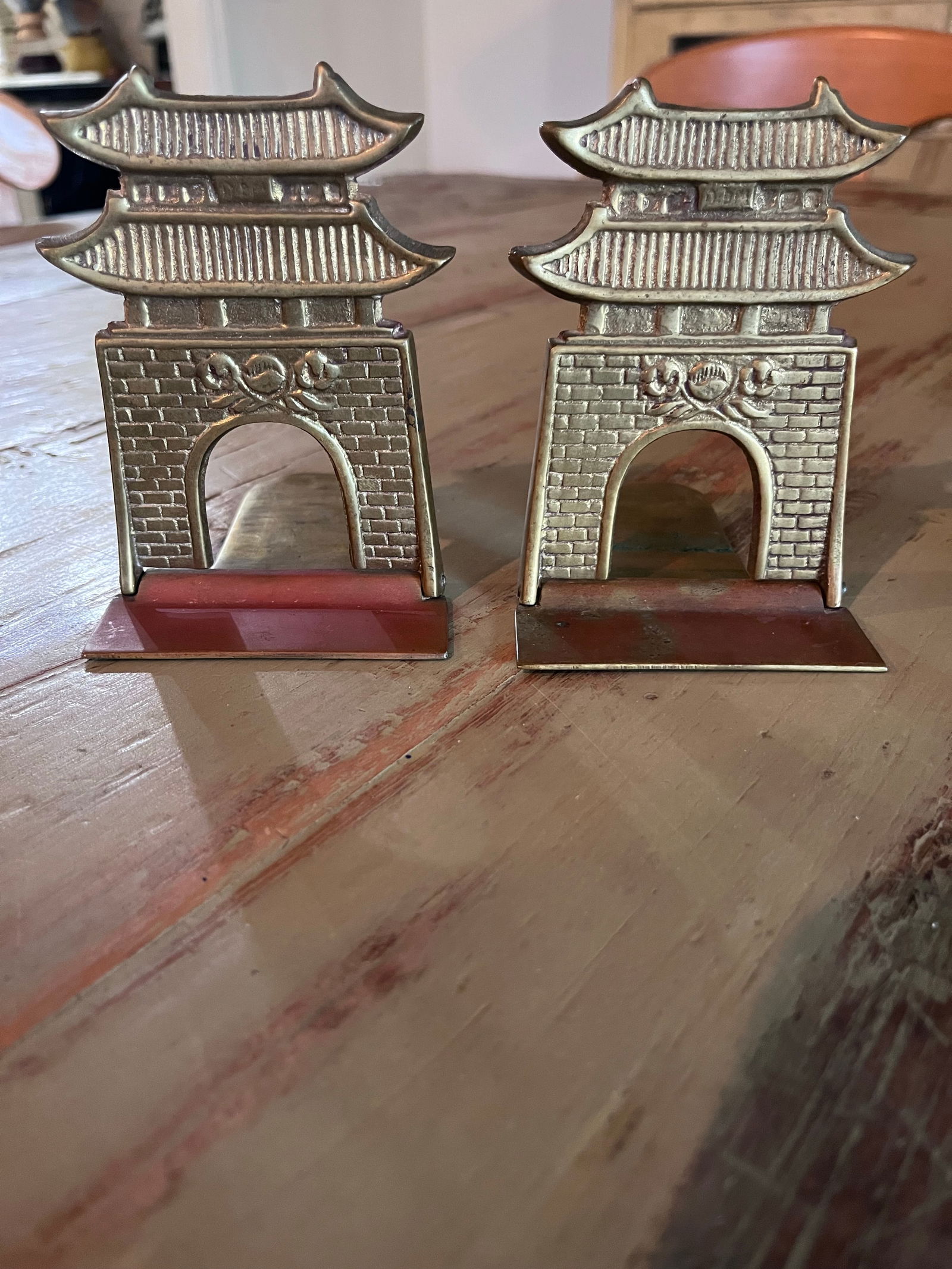 Vintage Brass Pagoda Bookends "” Mid-Century Architectural Accent - 5