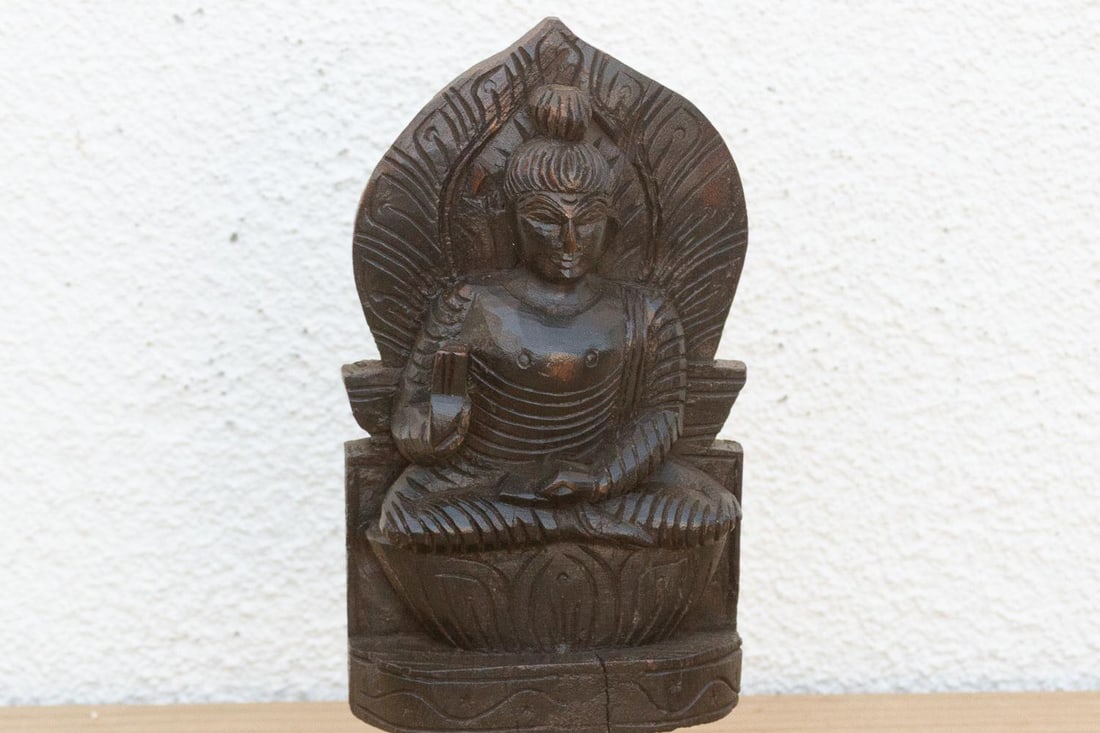Vintage Carved Wooden Buddha on Stand - 3