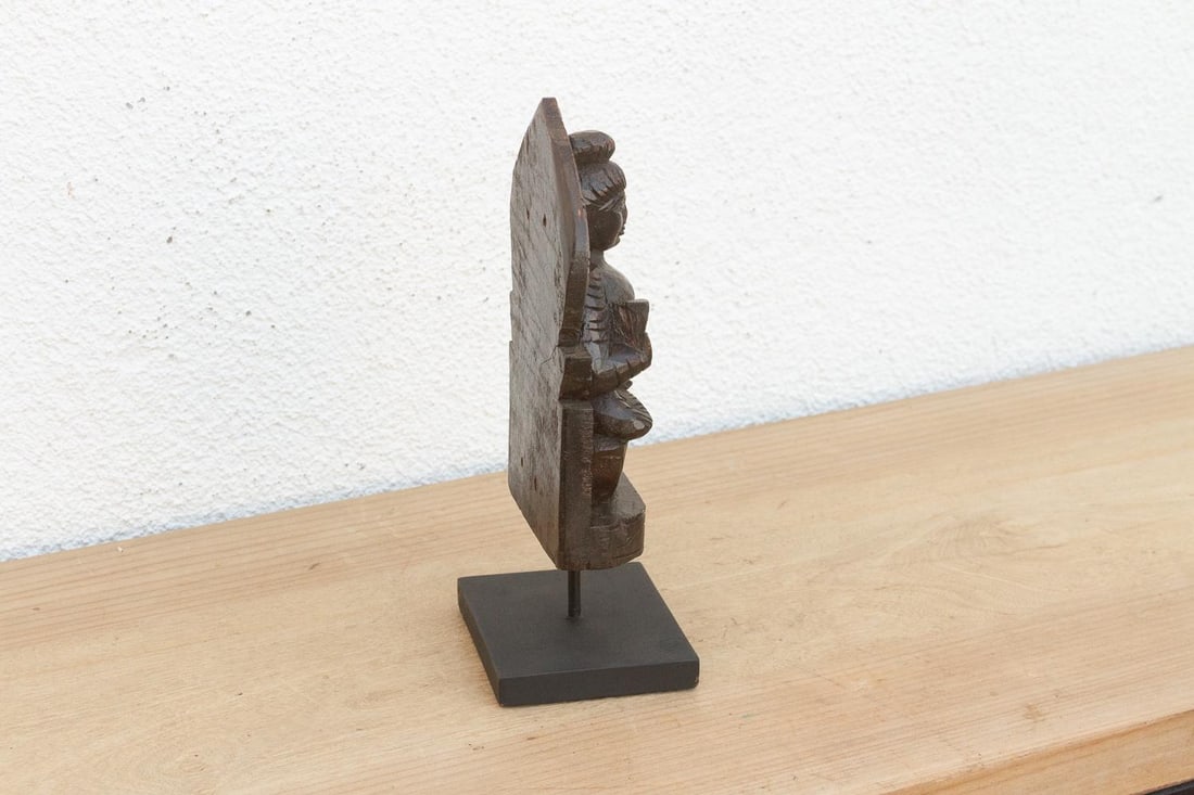 Vintage Carved Wooden Buddha on Stand - 4