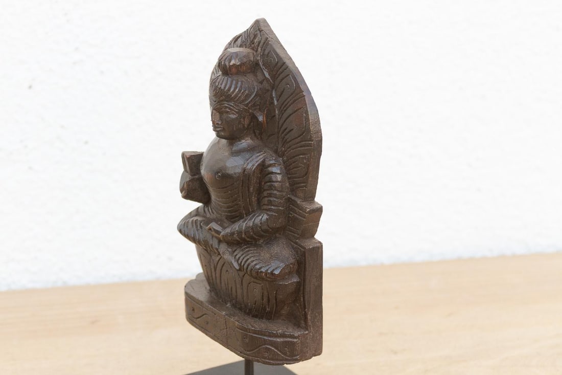 Vintage Carved Wooden Buddha on Stand - 5