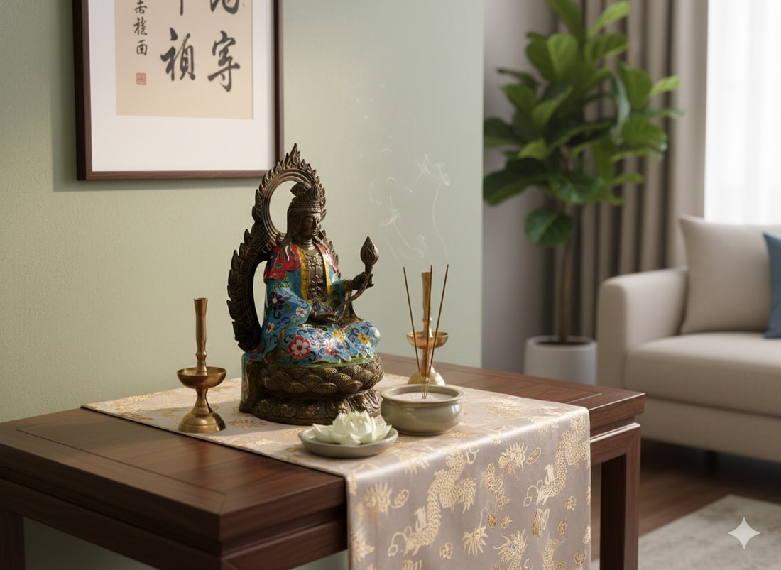 Vintage Cloisonne Enamel Lotus Bodhisattva Metal Buddha Statue - 10