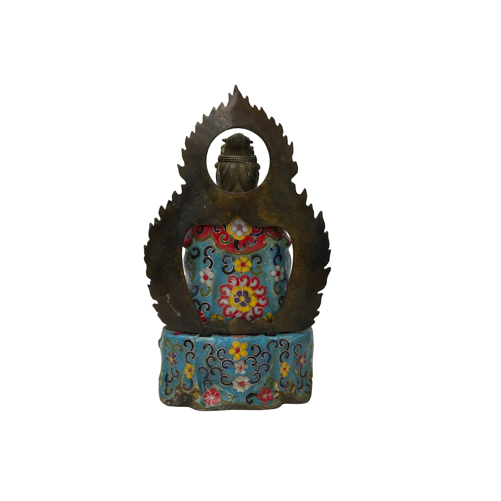 Vintage Cloisonne Enamel Lotus Bodhisattva Metal Buddha Statue - 3