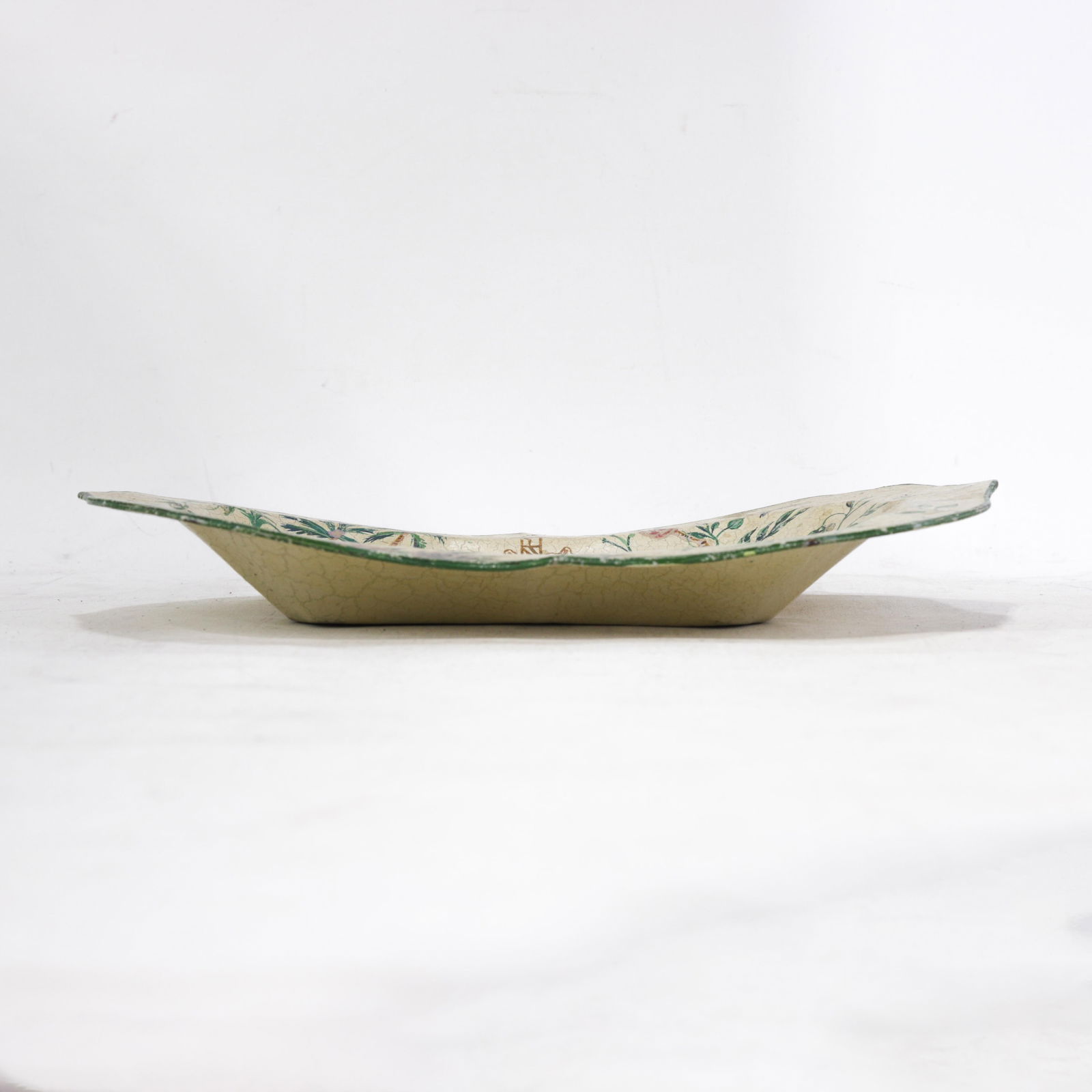 Vintage Scalloped Decorative Tray With Hand-Painted Elephant and Jungle Motif - 6