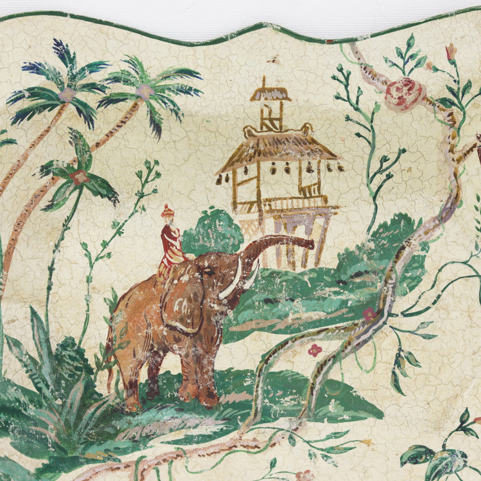 Vintage Scalloped Decorative Tray With Hand-Painted Elephant and Jungle Motif - 8