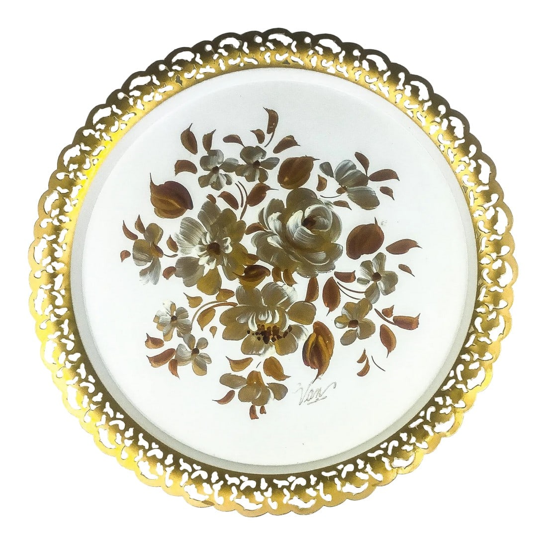 Vintage Toleware Floral Serving Tray Signed (1 of 12)