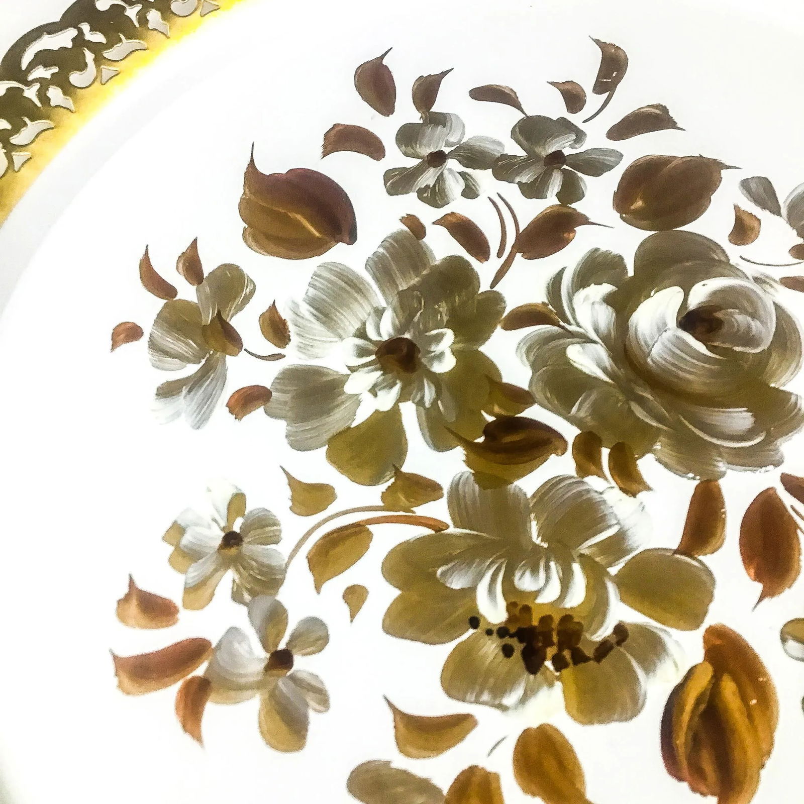 Vintage Toleware Floral Serving Tray Signed - 8
