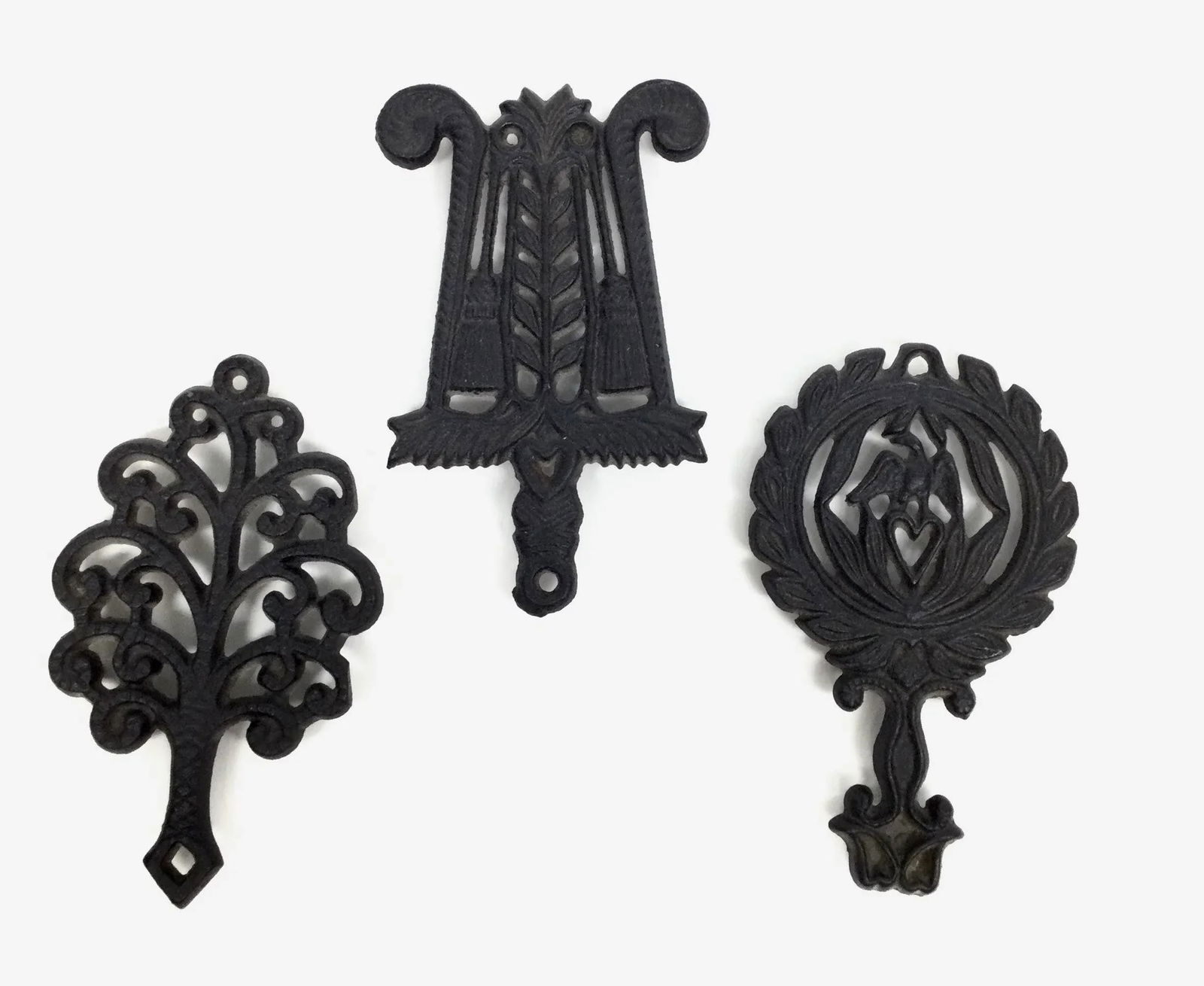 Vintage Wilton Black Wrought Iron Trivets - Set of 3 - 12
