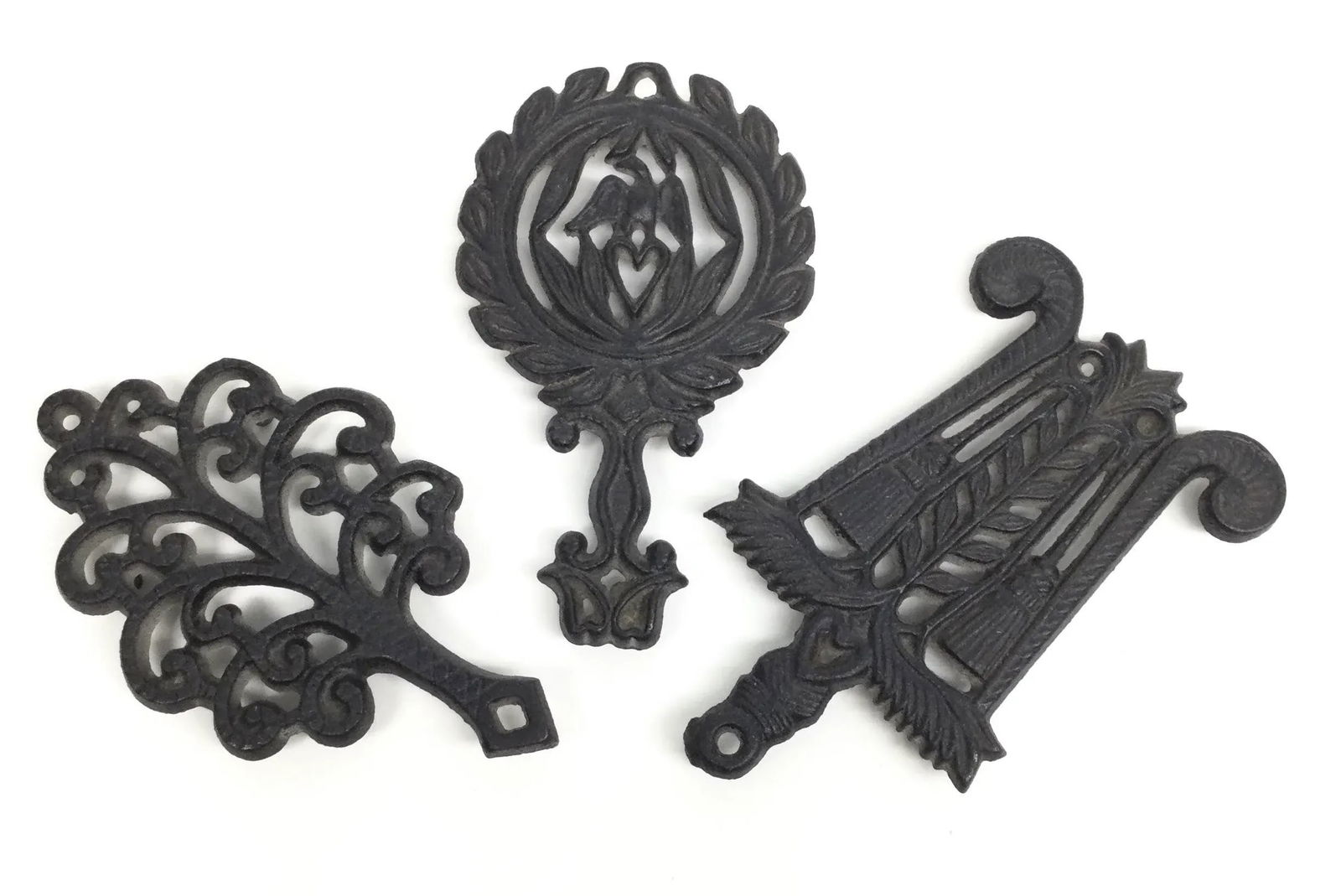 Vintage Wilton Black Wrought Iron Trivets - Set of 3 - 8