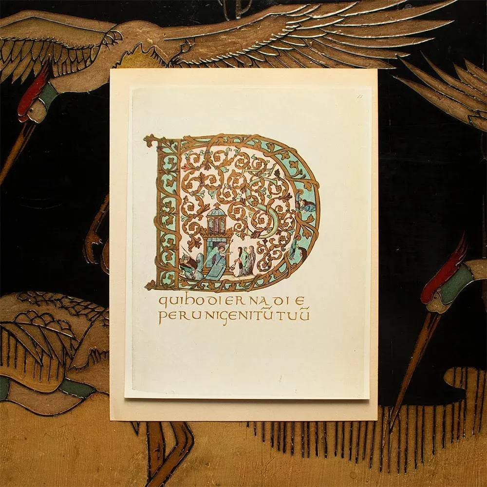 1949 Letter D From "The Sacramentary of Gellone", First Edition Vintage Gold Ink Lithograph - 3