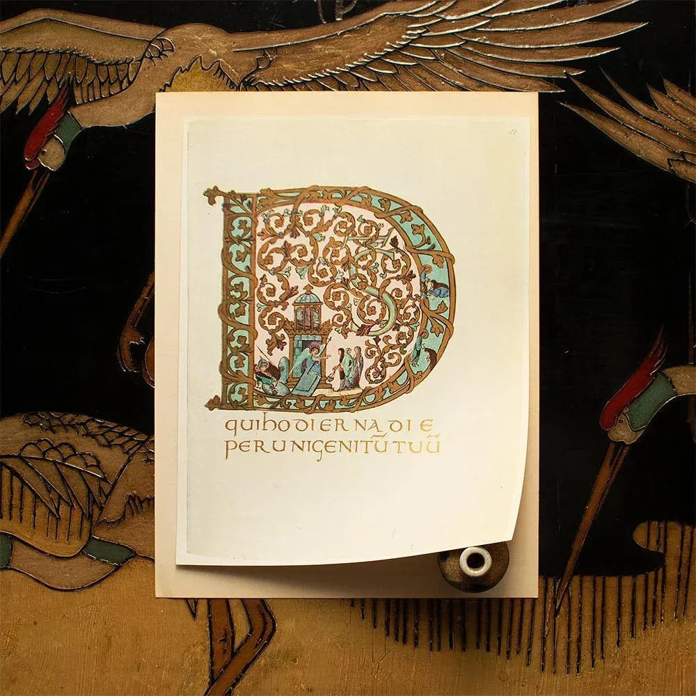 1949 Letter D From "The Sacramentary of Gellone", First Edition Vintage Gold Ink Lithograph - 4