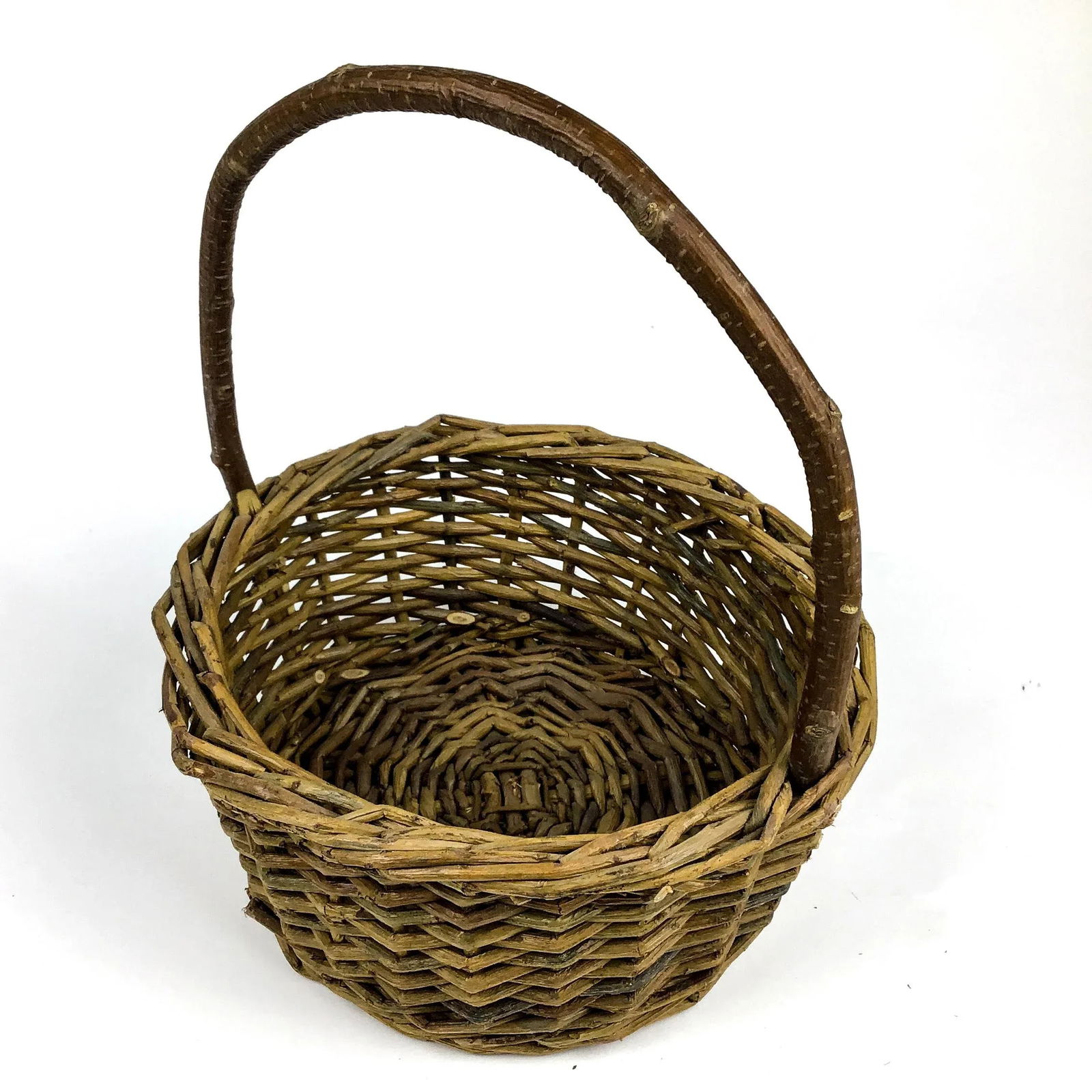 Vintage Wicker and Birchwood Handle Market Basket - 12