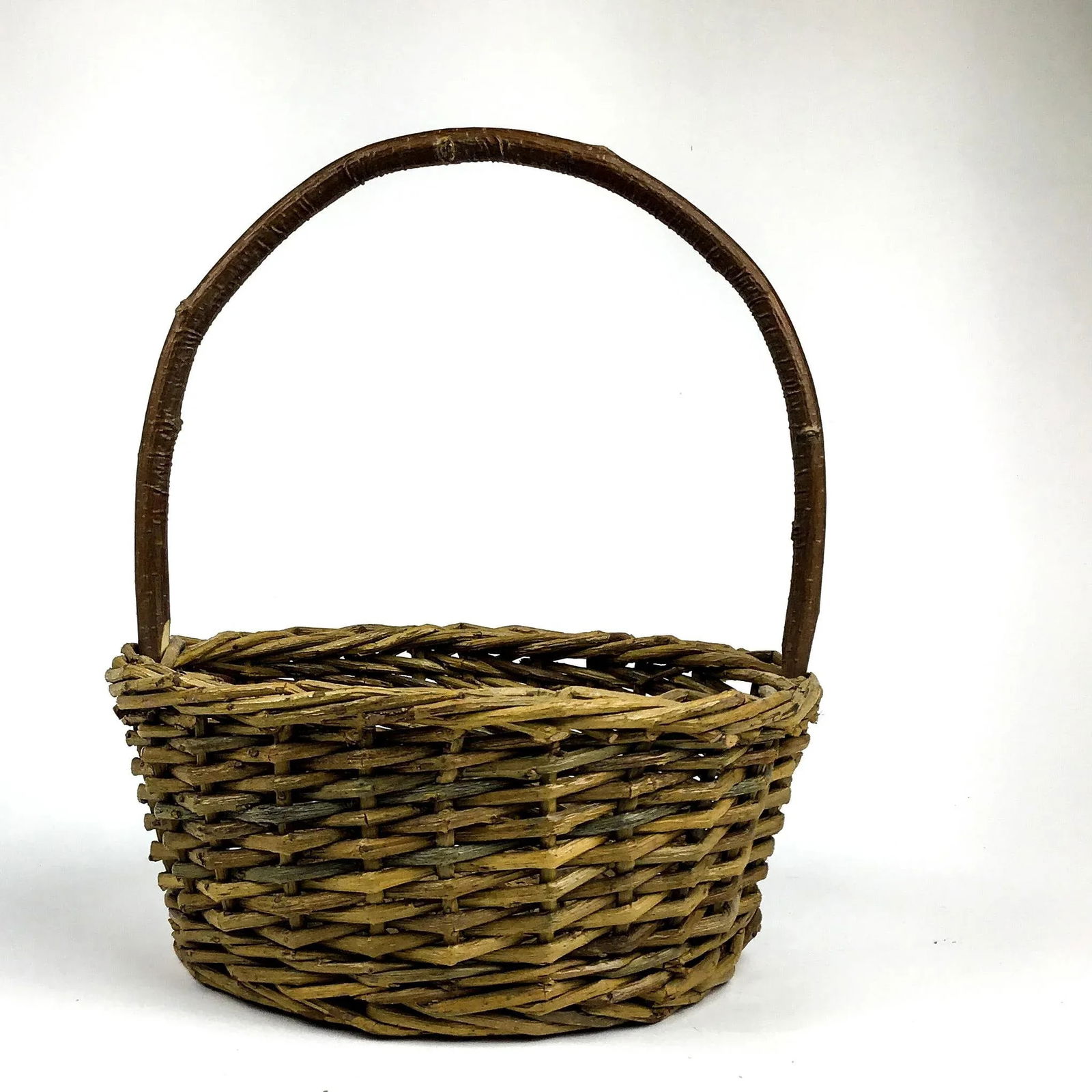 Vintage Wicker and Birchwood Handle Market Basket - 9