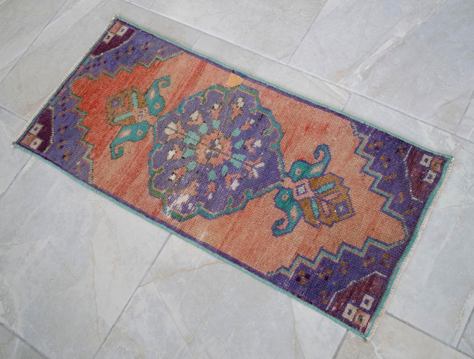 Hand Knotted Door Mat, Entryway Rug, Bath Mat, Kitchen Decor, Small Rug, Turkish Rug - 1"² - 12