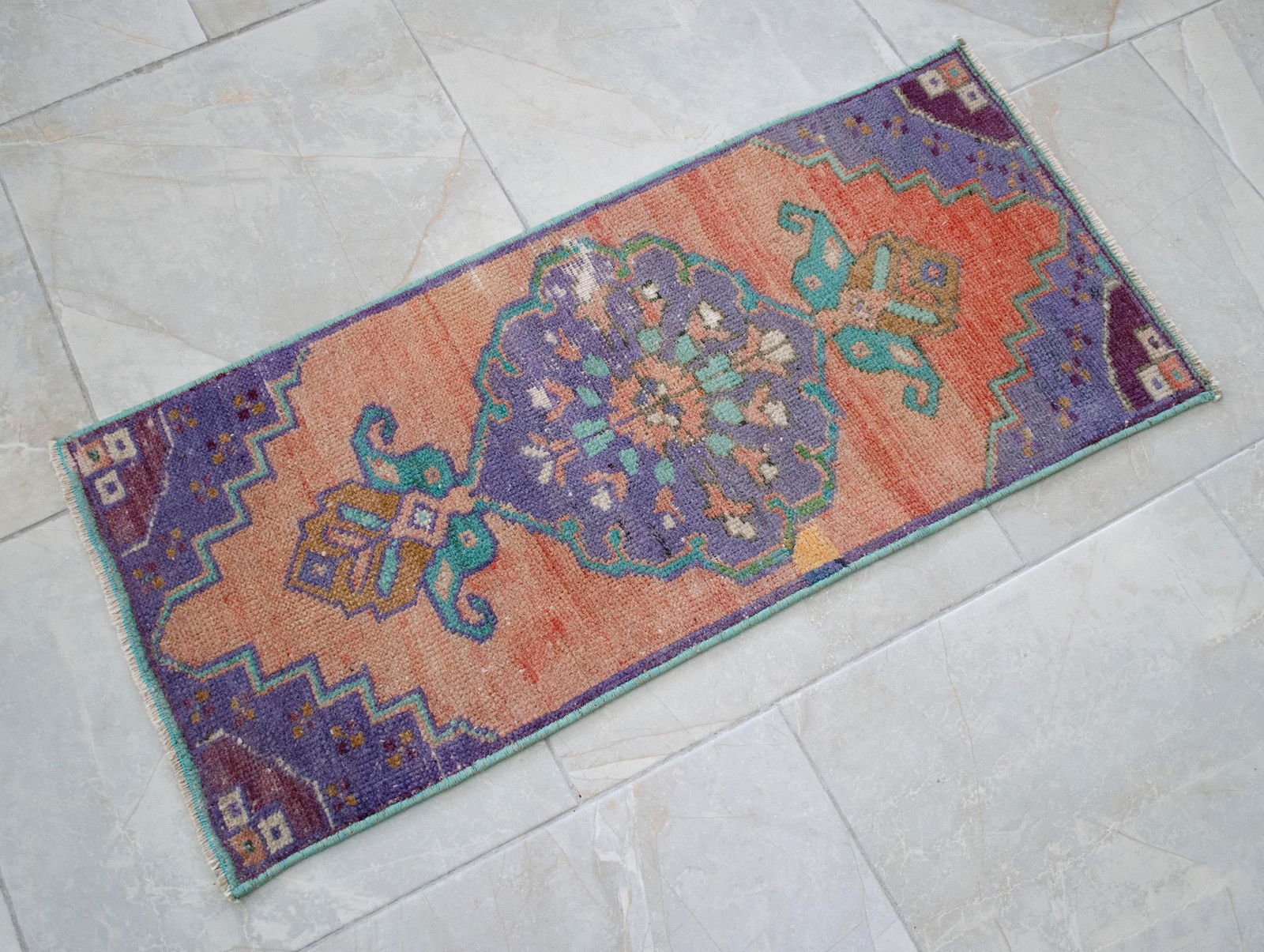 Hand Knotted Door Mat, Entryway Rug, Bath Mat, Kitchen Decor, Small Rug, Turkish Rug - 1"² - 14