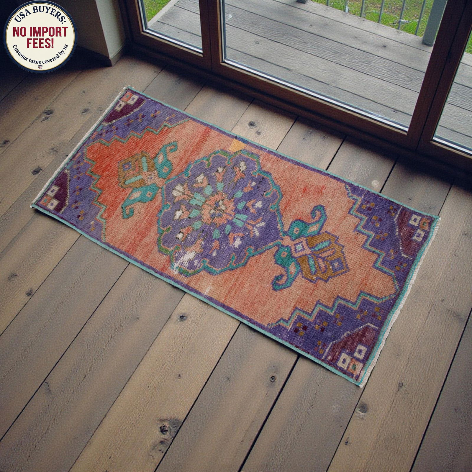 Hand Knotted Door Mat, Entryway Rug, Bath Mat, Kitchen Decor, Small Rug, Turkish Rug - 1"² - 8