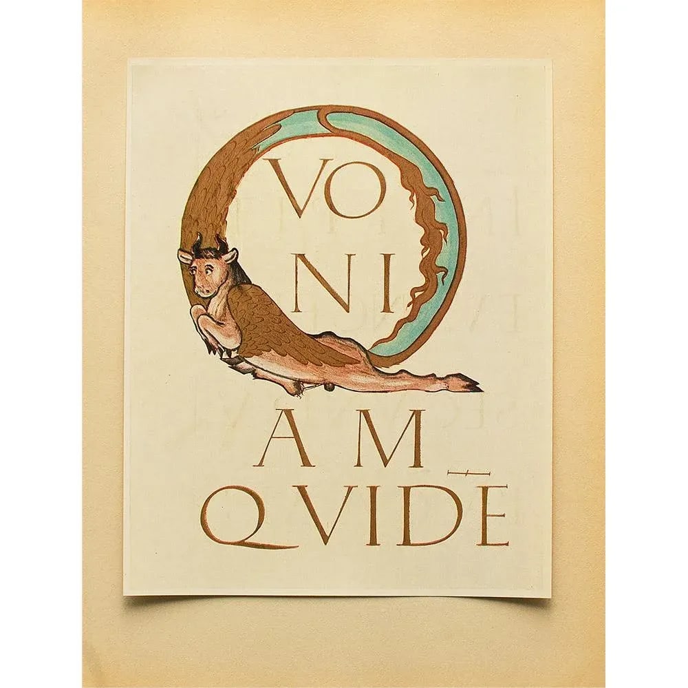 1949 Letter Q From "An Evangeliarium of the Church of Metz", First Edition Gold Ink Lithograph - 2