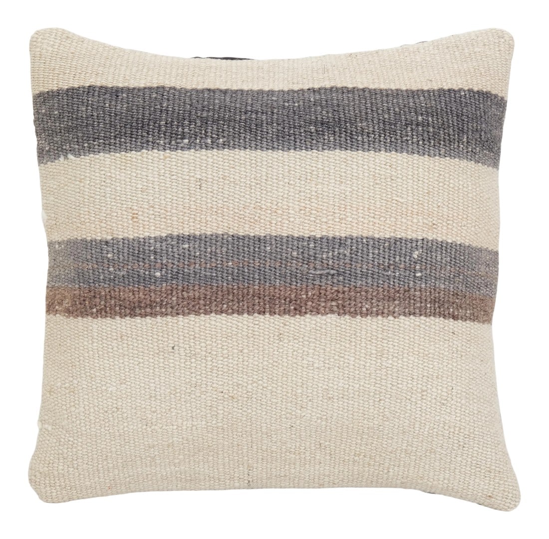 Organic Wool Striped Pillow Cases Fashioned Out of a Mid-20th Century Anatolian Kilim,: These beautiful 14" X 14" pillow covers were made from an authentic, vintage Turkish rug handwoven in the 1960s. Bright colors of wool adorn the front of the pillow and the cotton back has a hidden zi