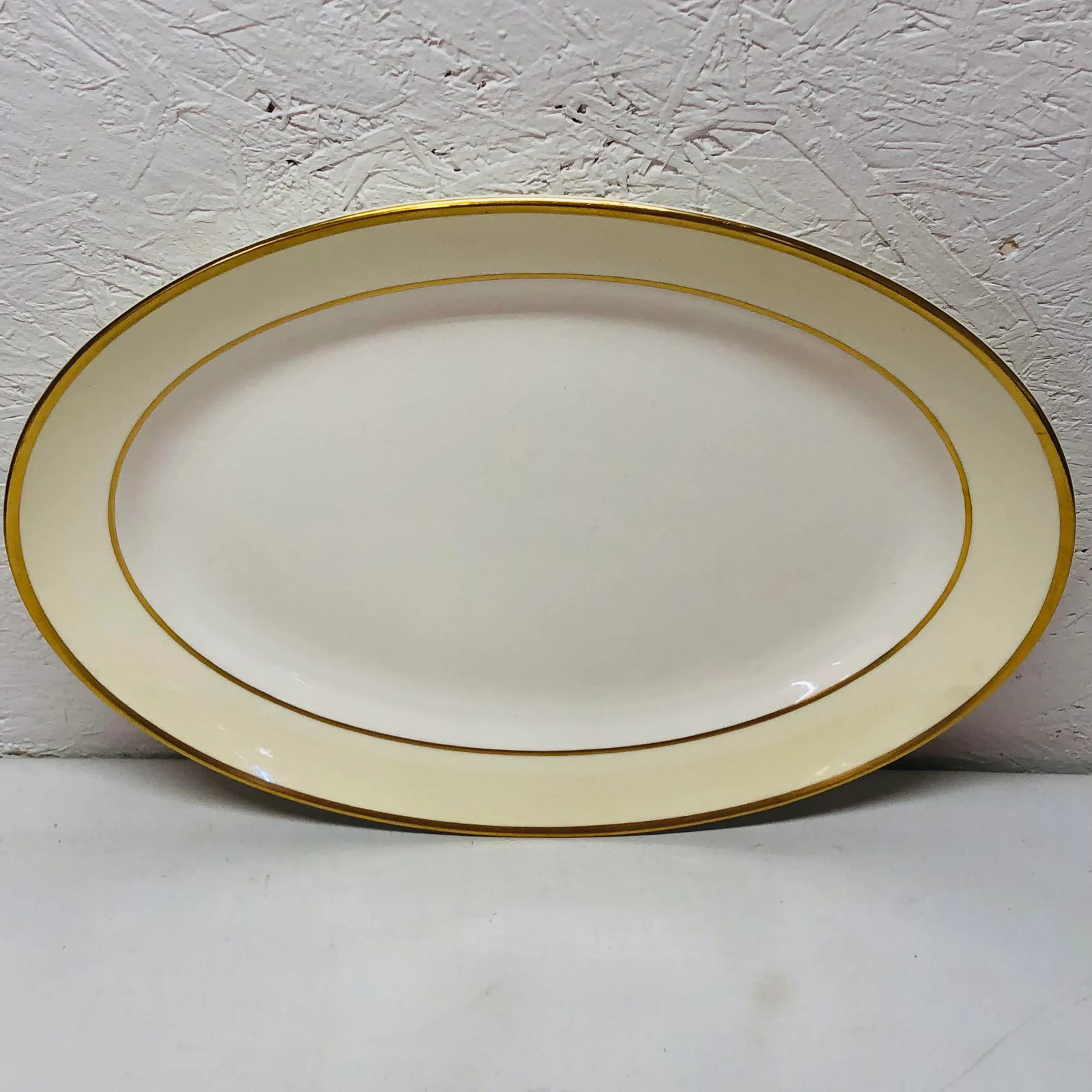 Large Pope Gosser Cream, Ivory and Gold Ivanhoe Platter, Marked Ivanhoe Usa - 8