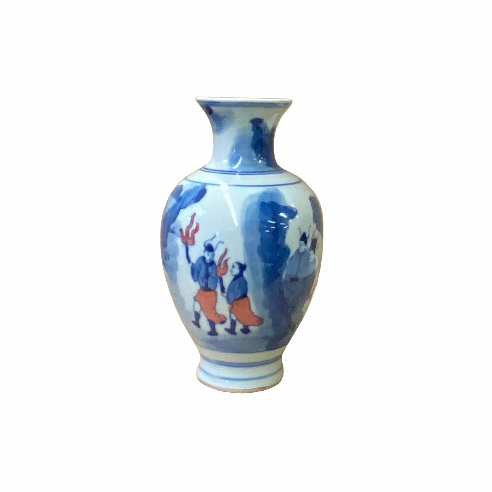 Chinese Red Blue White Porcelain Hand-Painted Graphic Small Vase - 3