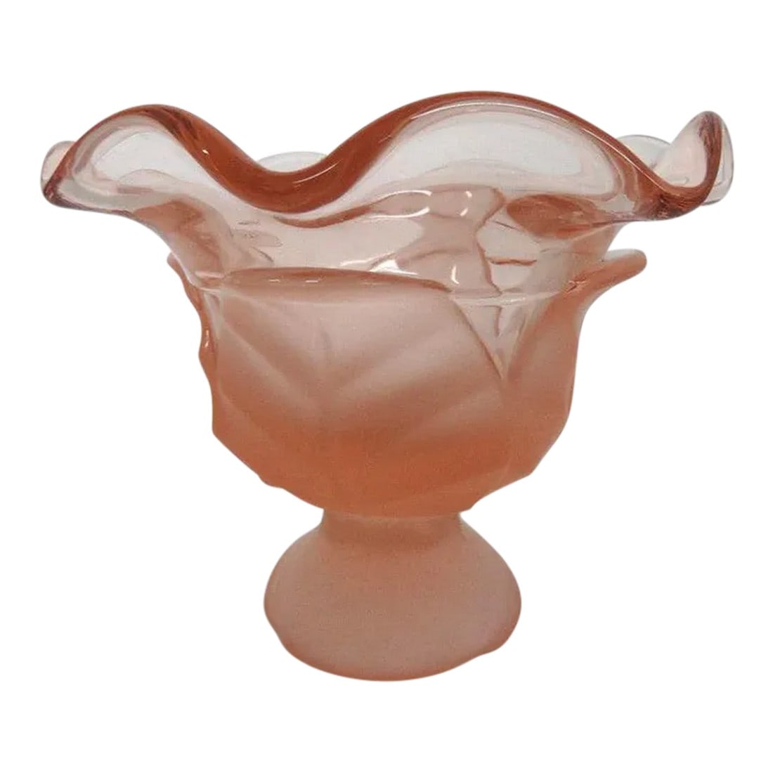 Viking Glass Epic Leaf Satin Pink Ruffled Rim Candy Dish Compote (1 of 11)